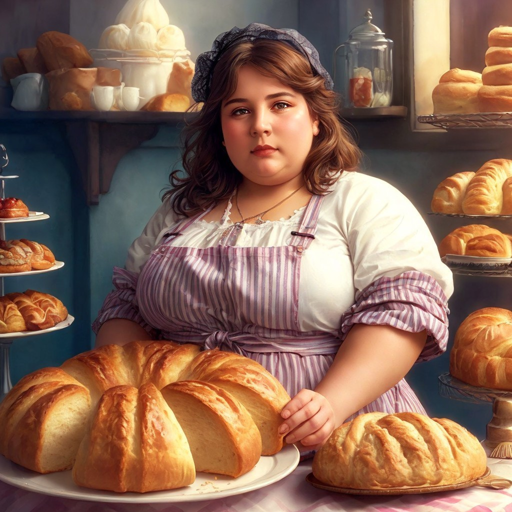 Young Woman in Bakery with Freshly Baked Croissants