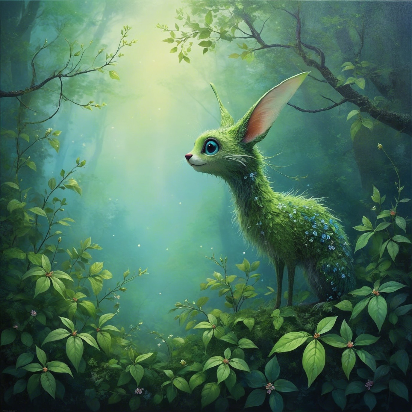 Whimsical Creature in Enchanted Forest Setting