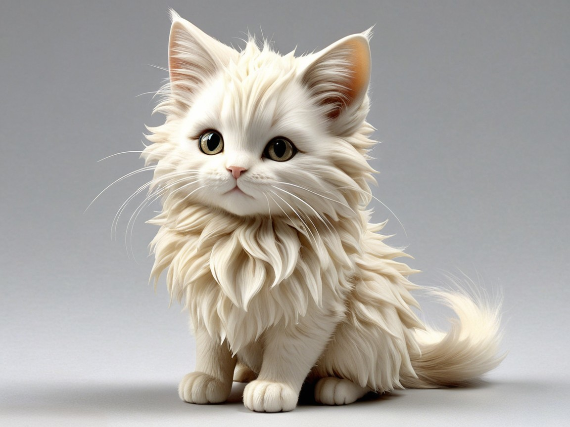 Fluffy White Kitten with Playful and Curious Eyes
