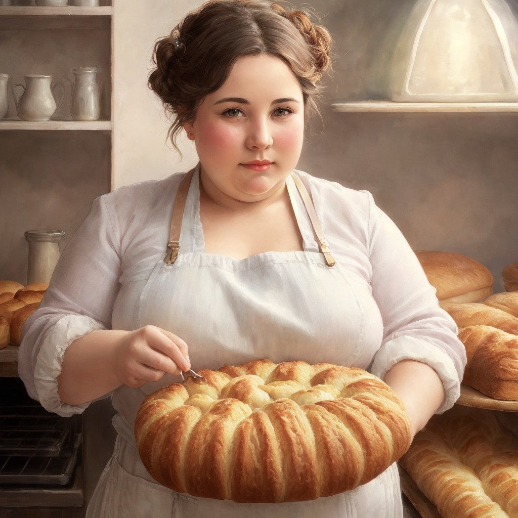 Young baker with freshly baked loaf in cozy bakery