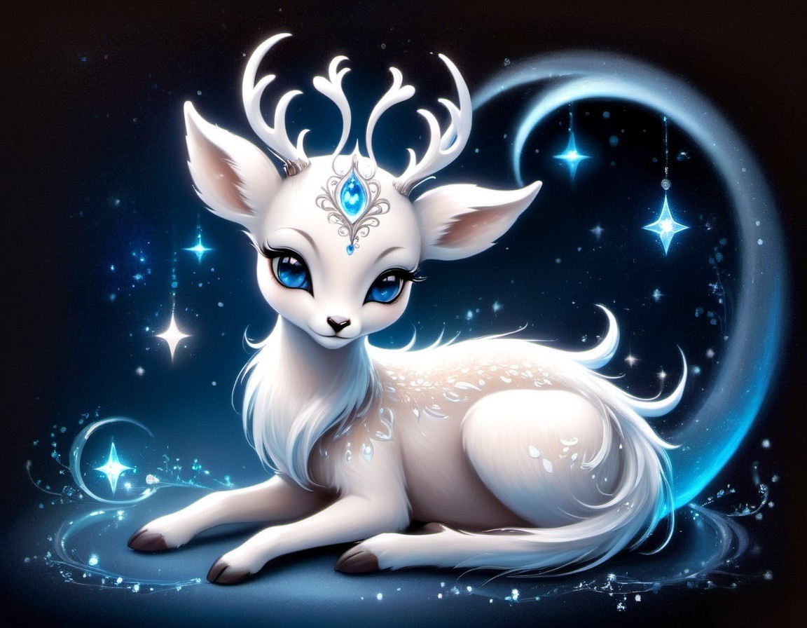 Ethereal White Deer with Sparkling Antlers and Stars