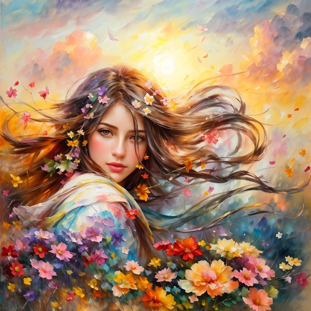 Portrait of a Young Woman Surrounded by Flowers