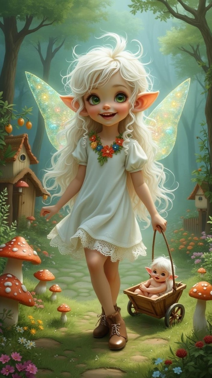Whimsical Fairy Girl in a Magical Forest Setting