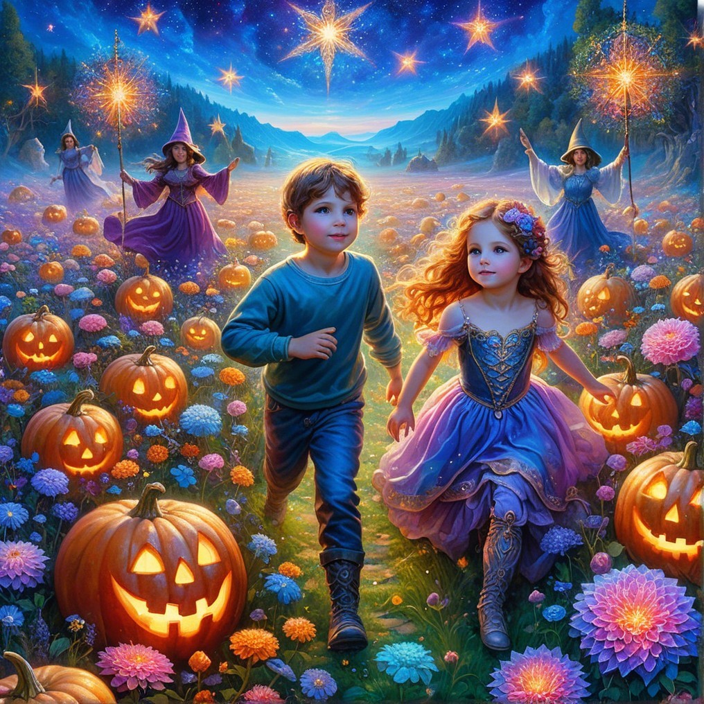 Twilight Scene of Children in a Magical Field
