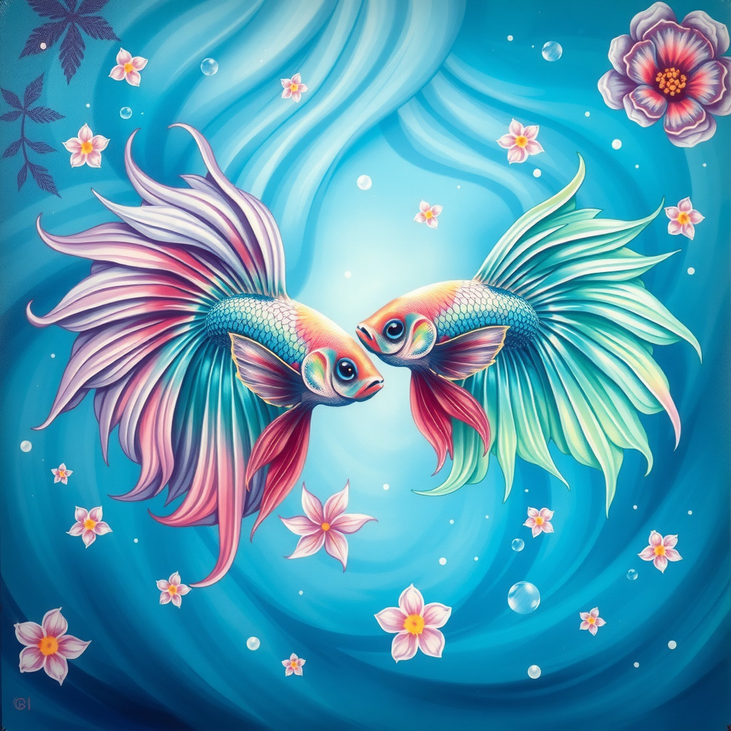 Vibrant Betta Fish in Tranquil Aquatic Scene