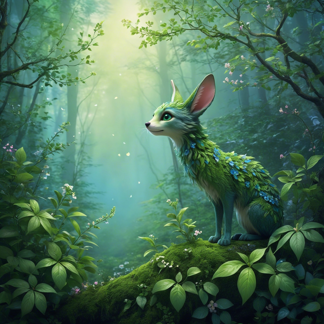 Whimsical Fox-like Creature in Enchanted Forest