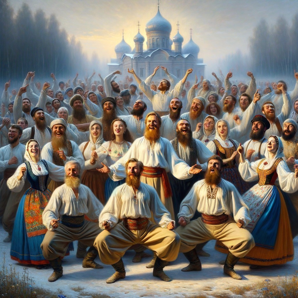 Traditional Folk Celebration in Snowy Landscape