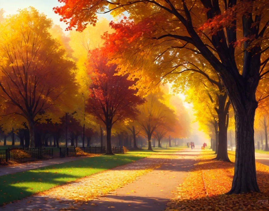 Serene Autumn Scene in a Tranquil Park Setting