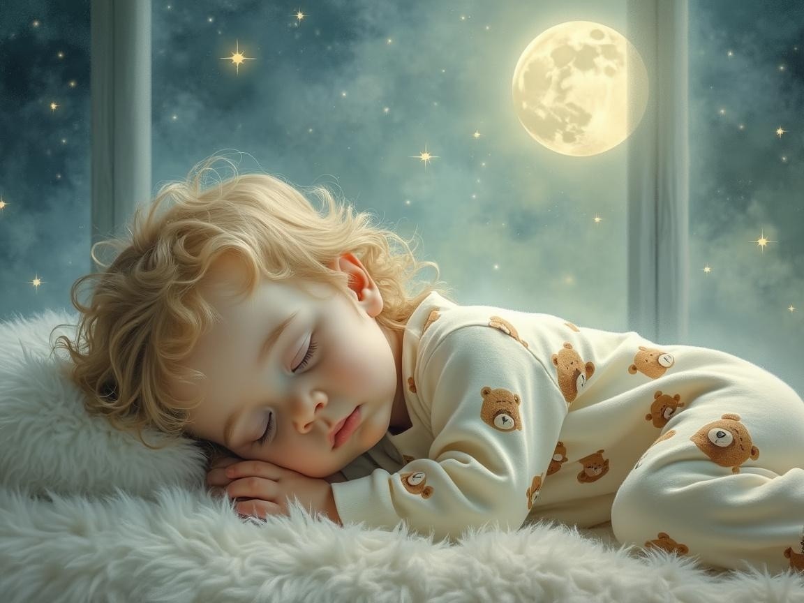 Sleeping Toddler on White Blanket Under Night Sky