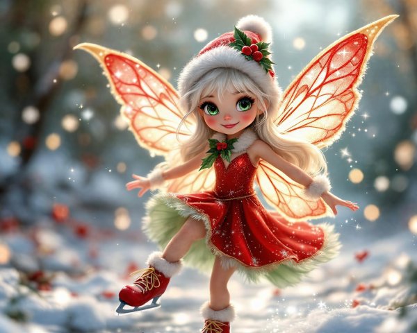 Cute Christmas Fairy in Festive Winter Wonderland Scene