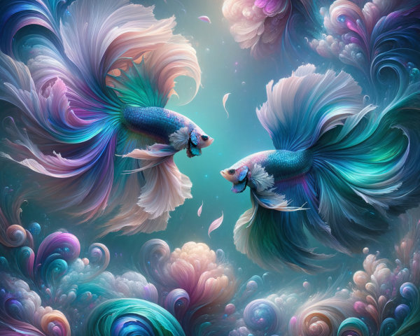 Vibrant Betta Fish in a Dreamlike Underwater Scene