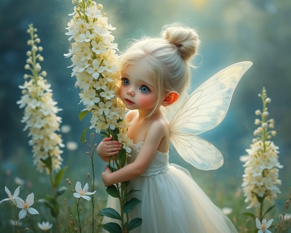 Whimsical Scene of a Girl with Butterfly Wings