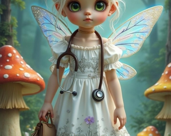 Fairy Girl in Enchanted Forest with Iridescent Wings