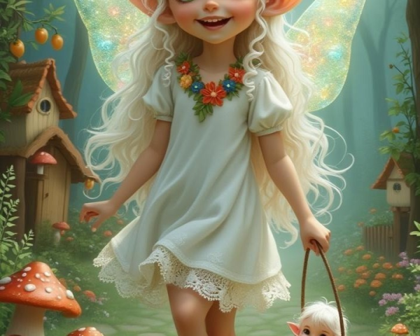 Whimsical Fairy Girl in a Magical Forest Setting