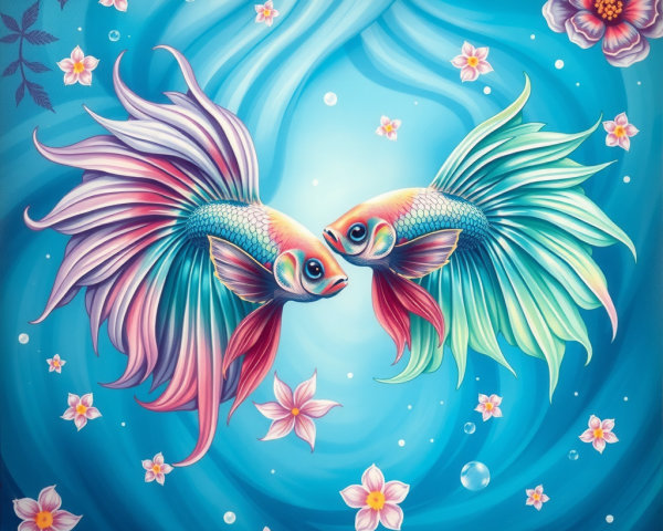 Vibrant Betta Fish in Tranquil Aquatic Scene