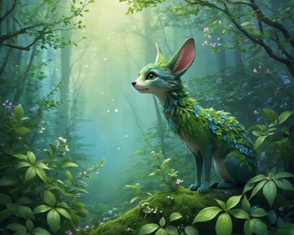 Whimsical Fox-like Creature in Enchanted Forest