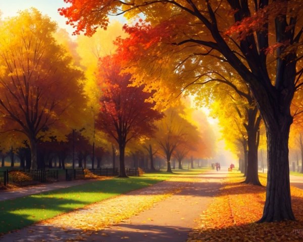 Serene Autumn Scene in a Tranquil Park Setting