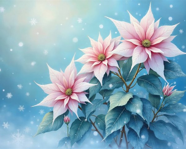 Festive Digital Painting of Poinsettia Flowers