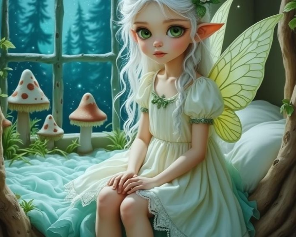 Whimsical Fairy in Enchanted Moonlit Setting