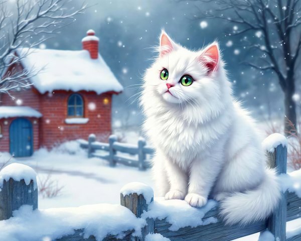 Detailed Digital Painting of a Persian Cat in Snow
