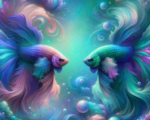 Vibrant Underwater Scene with Colorful Betta Fish