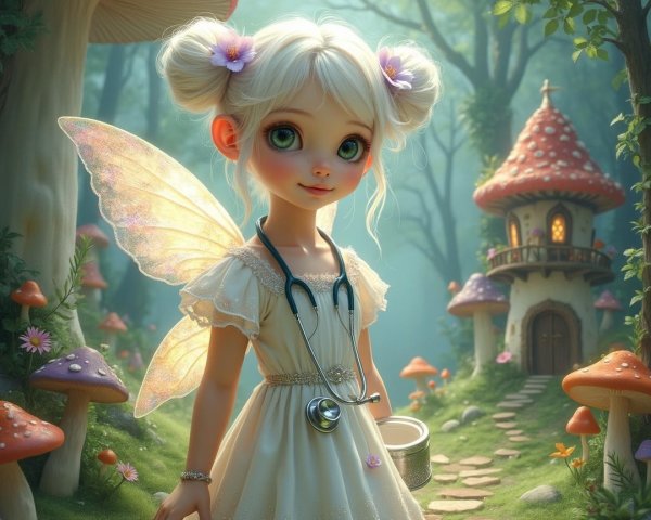 Young girl with fairy wings in a whimsical forest