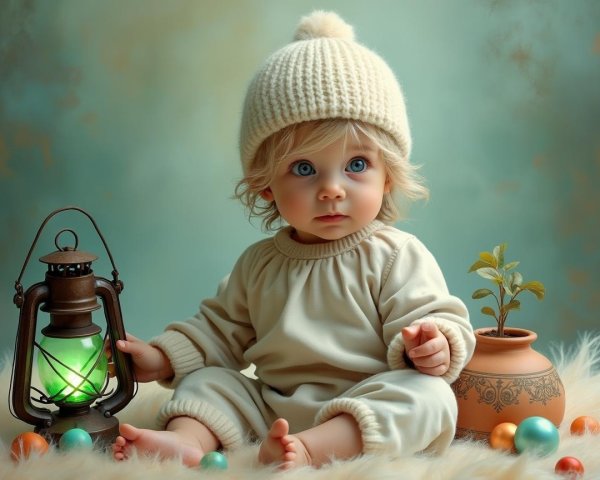 Charming Doll with Lantern and Cozy Decor Elements