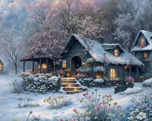 Snow-Covered Cottage in a Winter Landscape