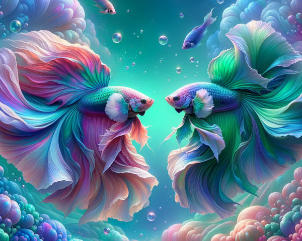 Vibrant Betta Fish in a Dreamy Underwater Scene