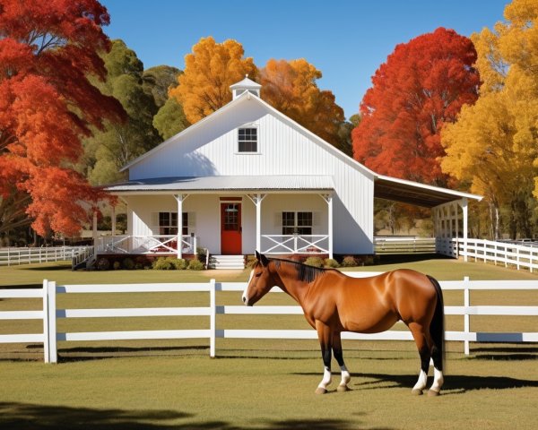 Picturesque Farmhouse Surrounded by Autumn Trees
