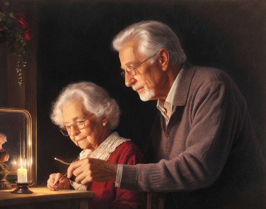 Elderly Couple Sharing a Tender Moment in Soft Light