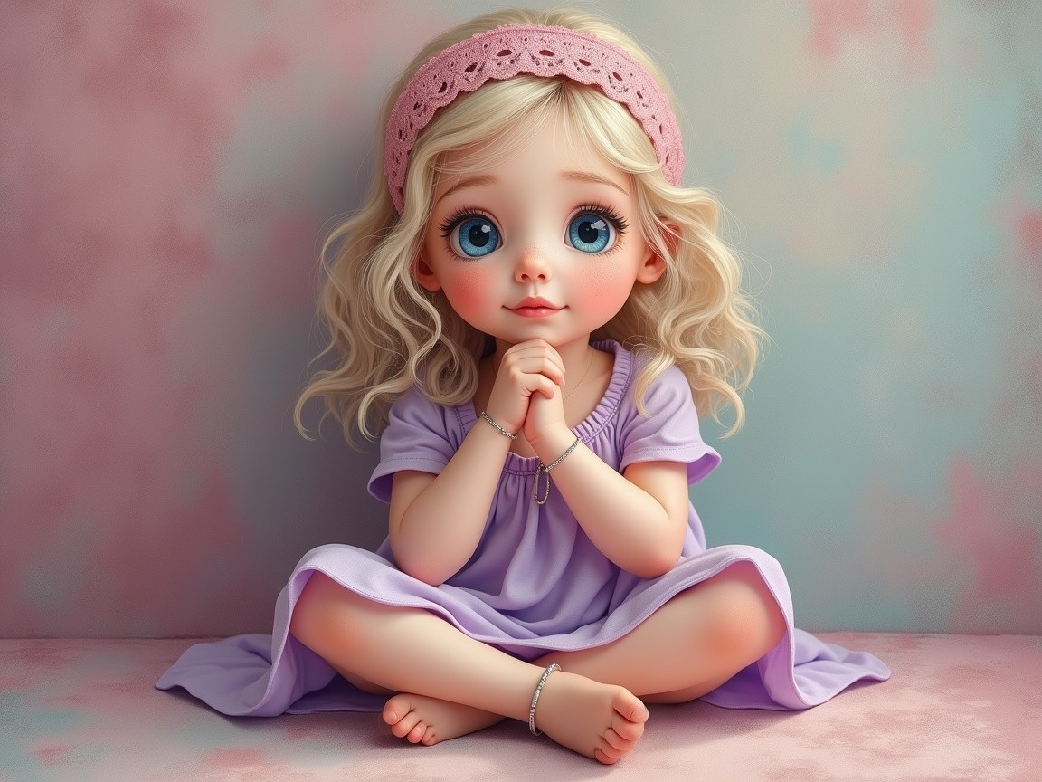 Charming Young Girl in Lavender Dress with Headband