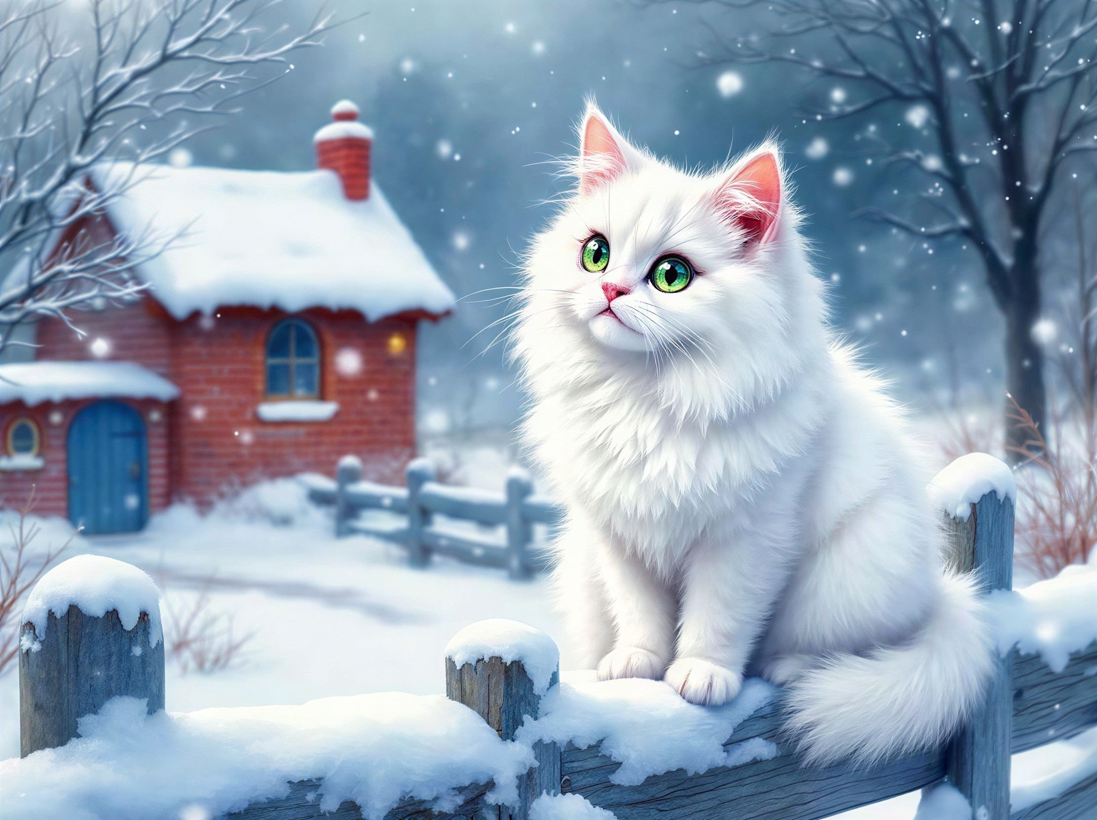 Detailed Digital Painting of a Persian Cat in Snow