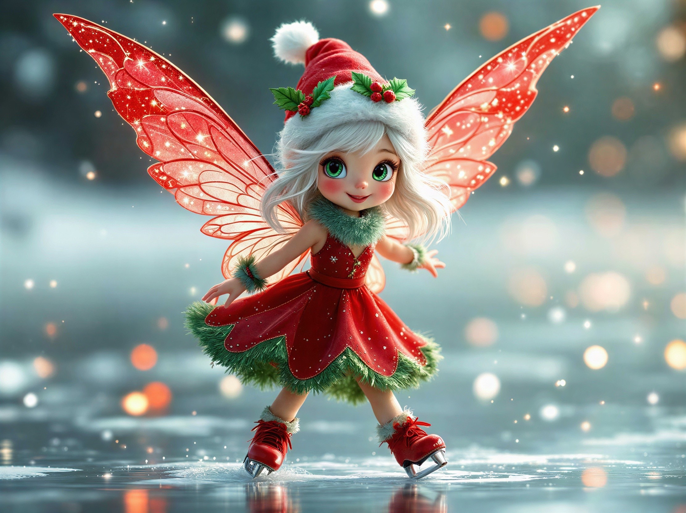 Enchanting Fairy on Ice Rink in Festive Attire