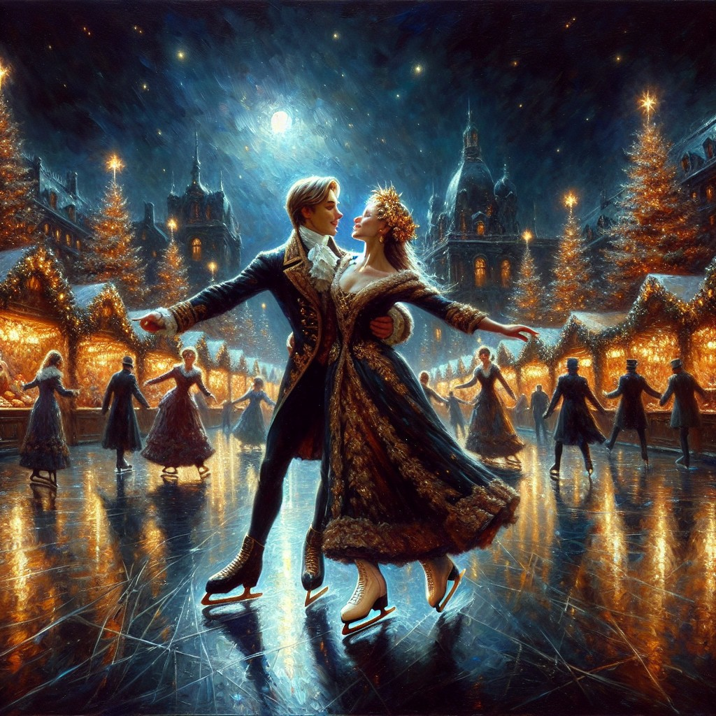 Romantic Winter Dance Scene with Twinkling Lights