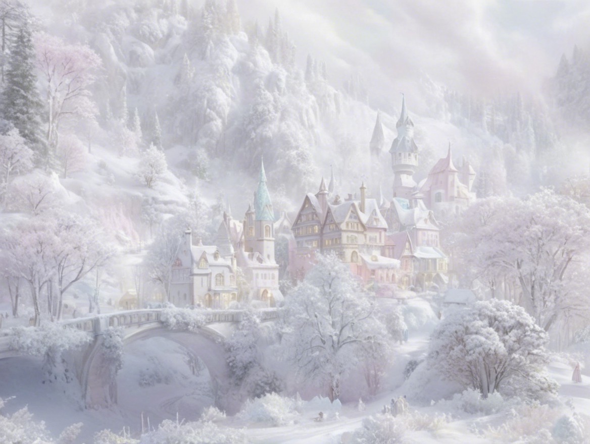 Whimsical Winter Scene in a Snowy Village