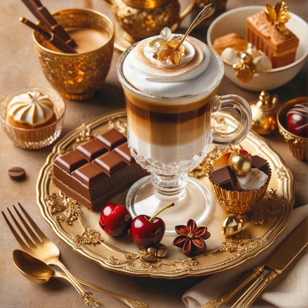 Luxurious Dessert Table with Coffee Drink and Pastries