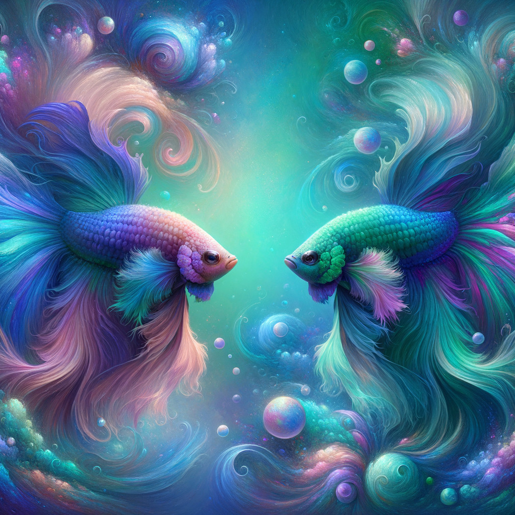 Vibrant Underwater Scene with Colorful Betta Fish