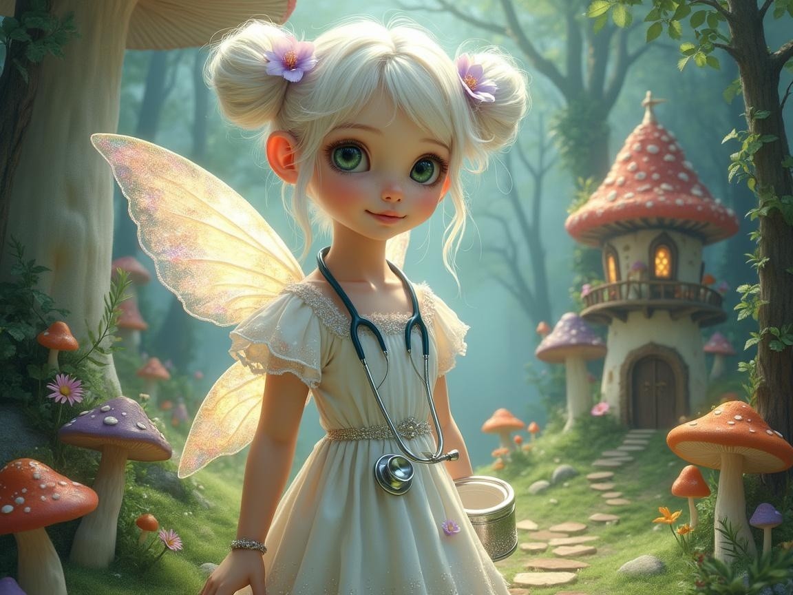 Young girl with fairy wings in a whimsical forest