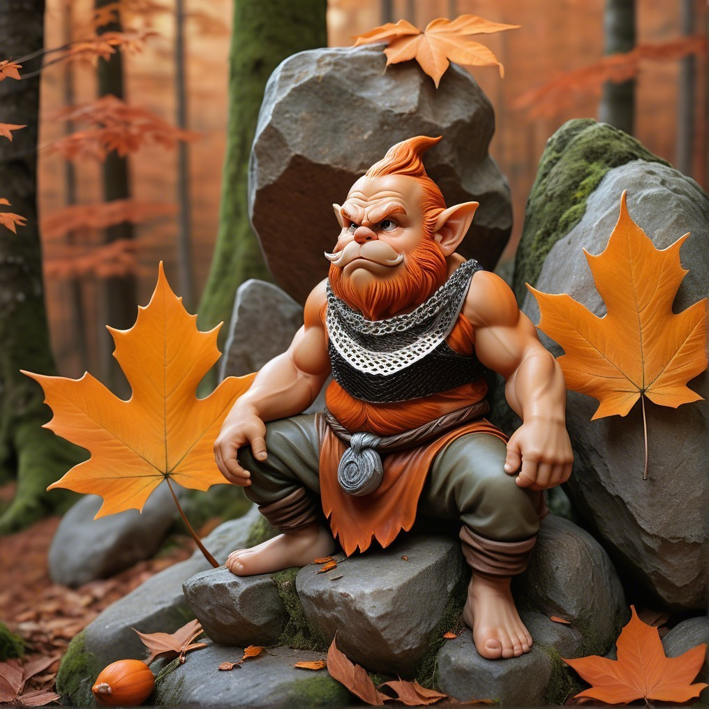 Whimsical Fantasy Figure in Autumn Forest Setting