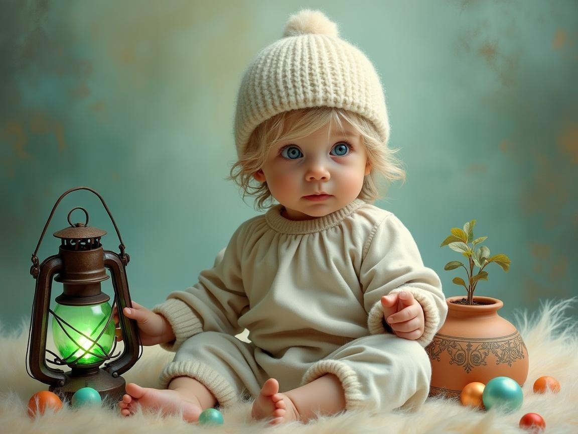 Charming Doll with Lantern and Cozy Decor Elements