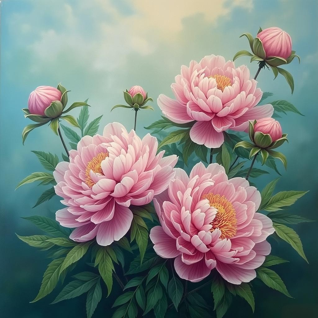 Vibrant Pink Peonies in Lush Greenery and Soft Background