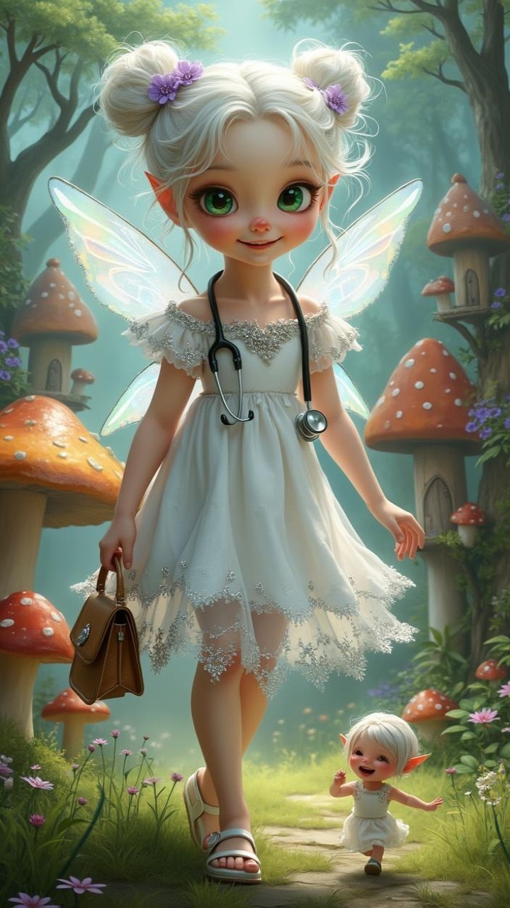 Whimsical Fairy Girl in Enchanted Forest Setting