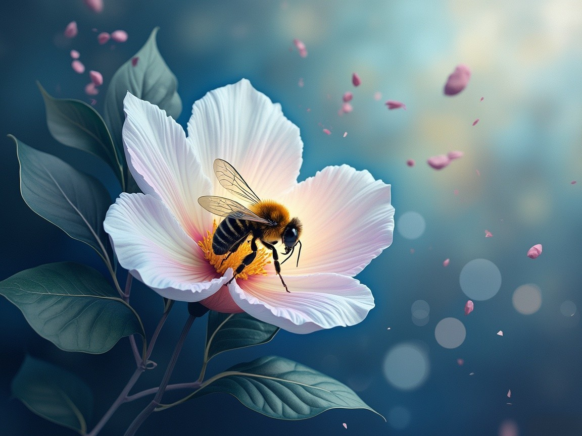 Vibrant Flower and Bee in Springtime Scene
