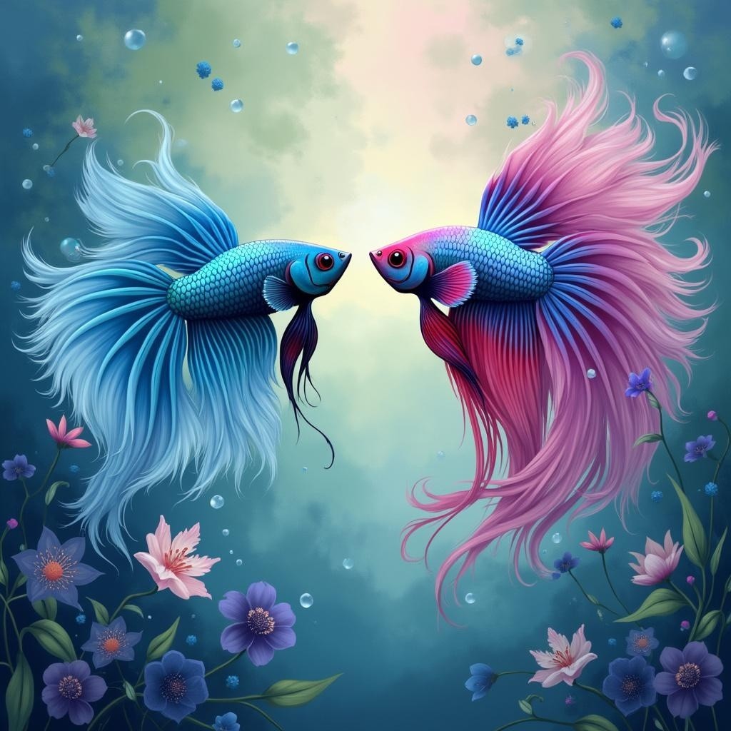 Vibrant Betta Fish in Serene Underwater Scene