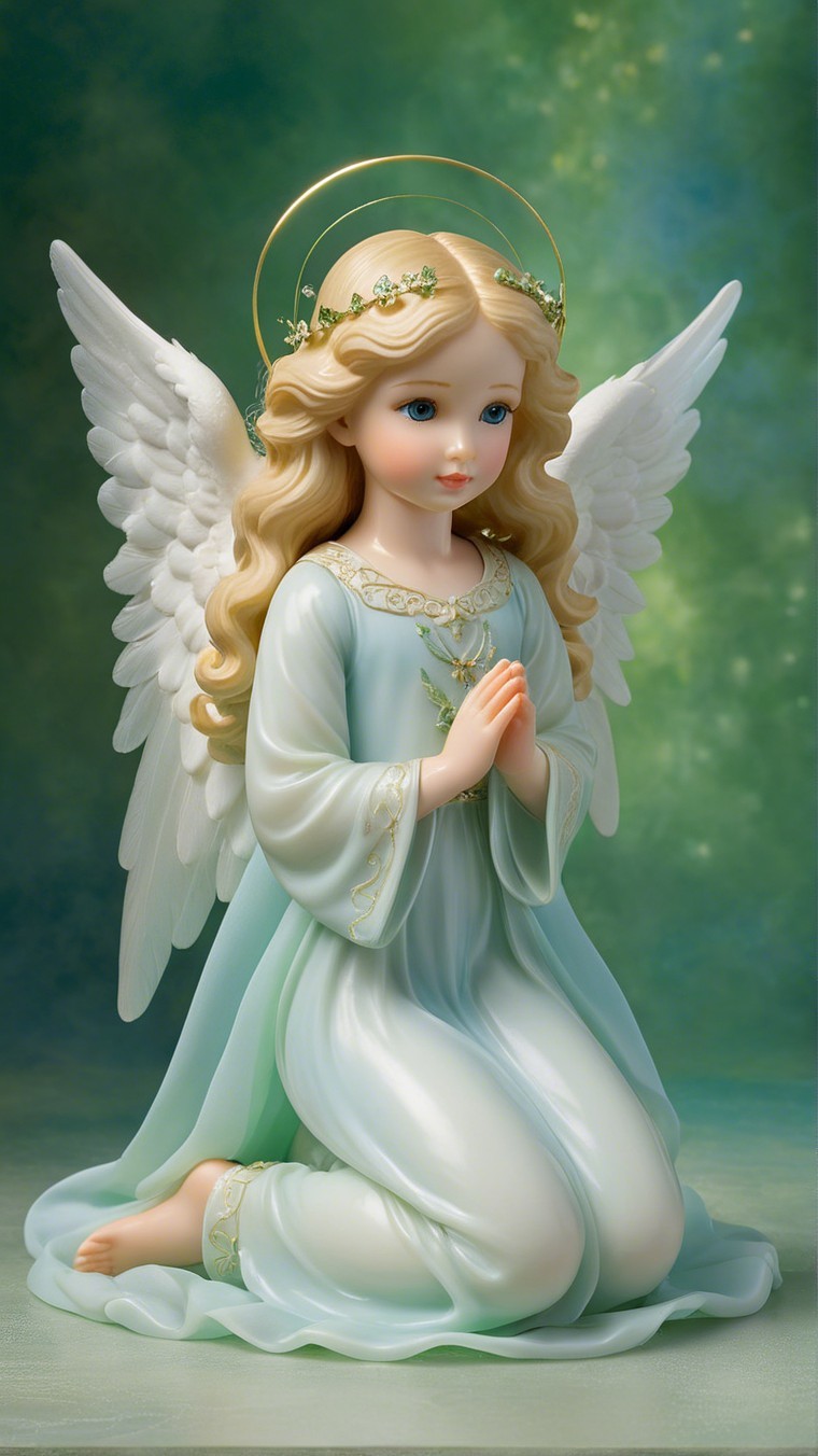 Porcelain Angel Figure in Prayer with Floral Crown