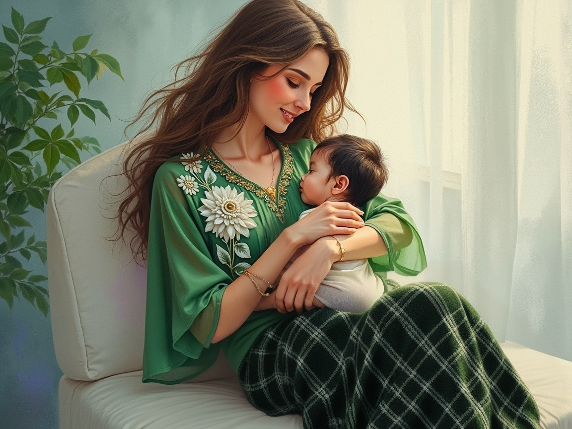 Mother and Baby in a Sunlit Cozy Room