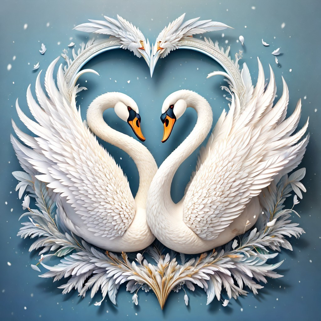 Swans Forming Heart Shape with Decorative Elements