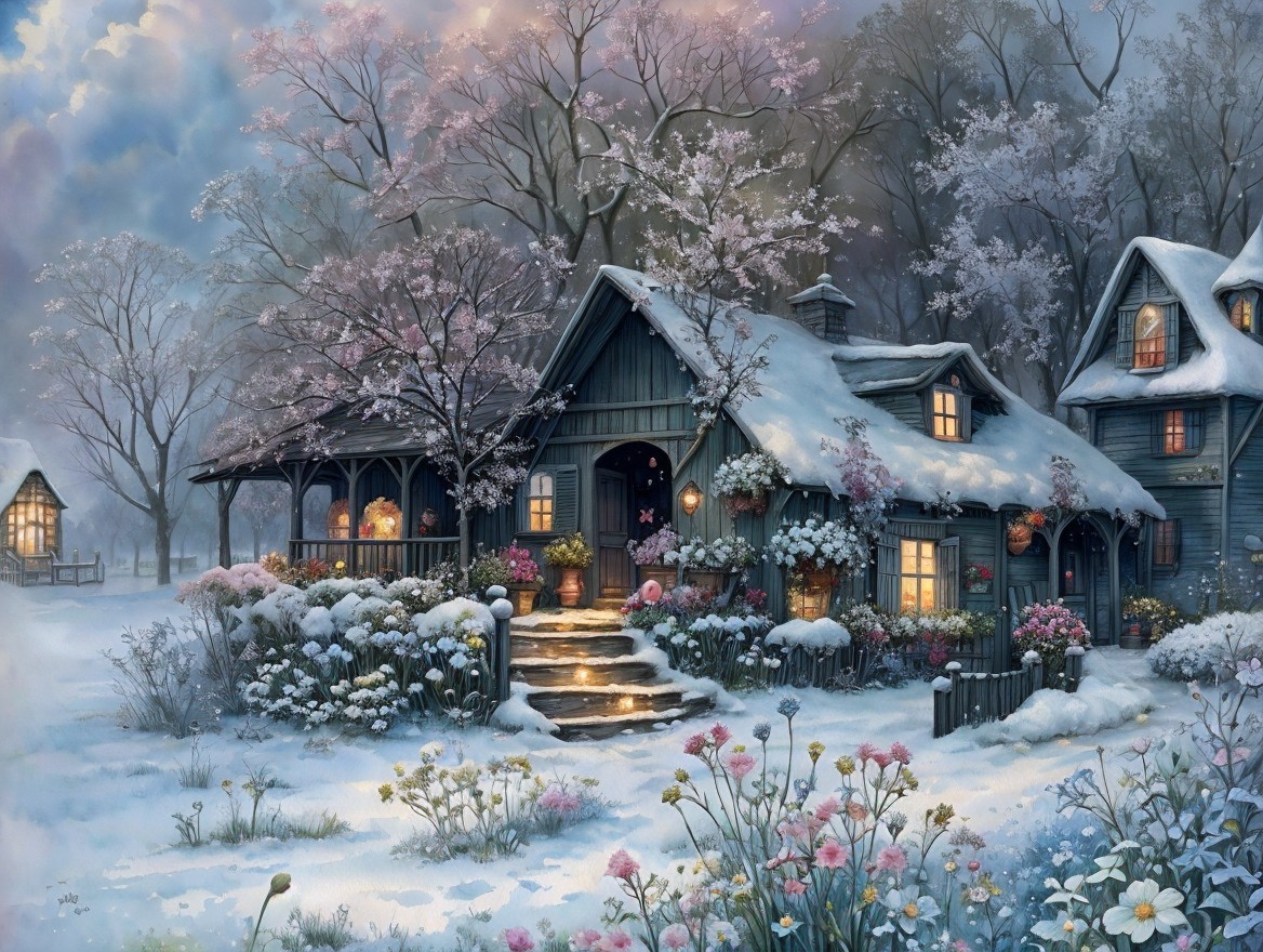 Snow-Covered Cottage in a Winter Landscape