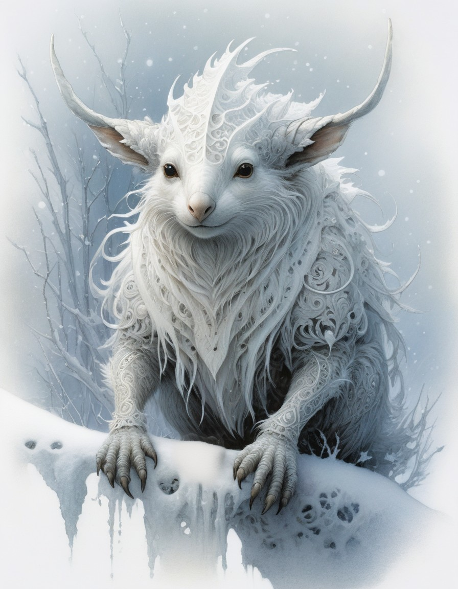Majestic Mythical Creature in Snowy Landscape